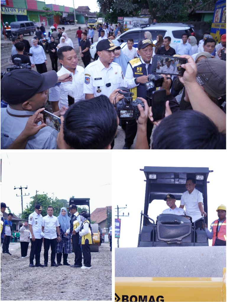 Gubernur Rahmat Mirzani Djausal dan Bupati Pringsewu Riyanto Pamungkas mengawali pembangunan jalan di Kabupaten Pringsewu. (foto)