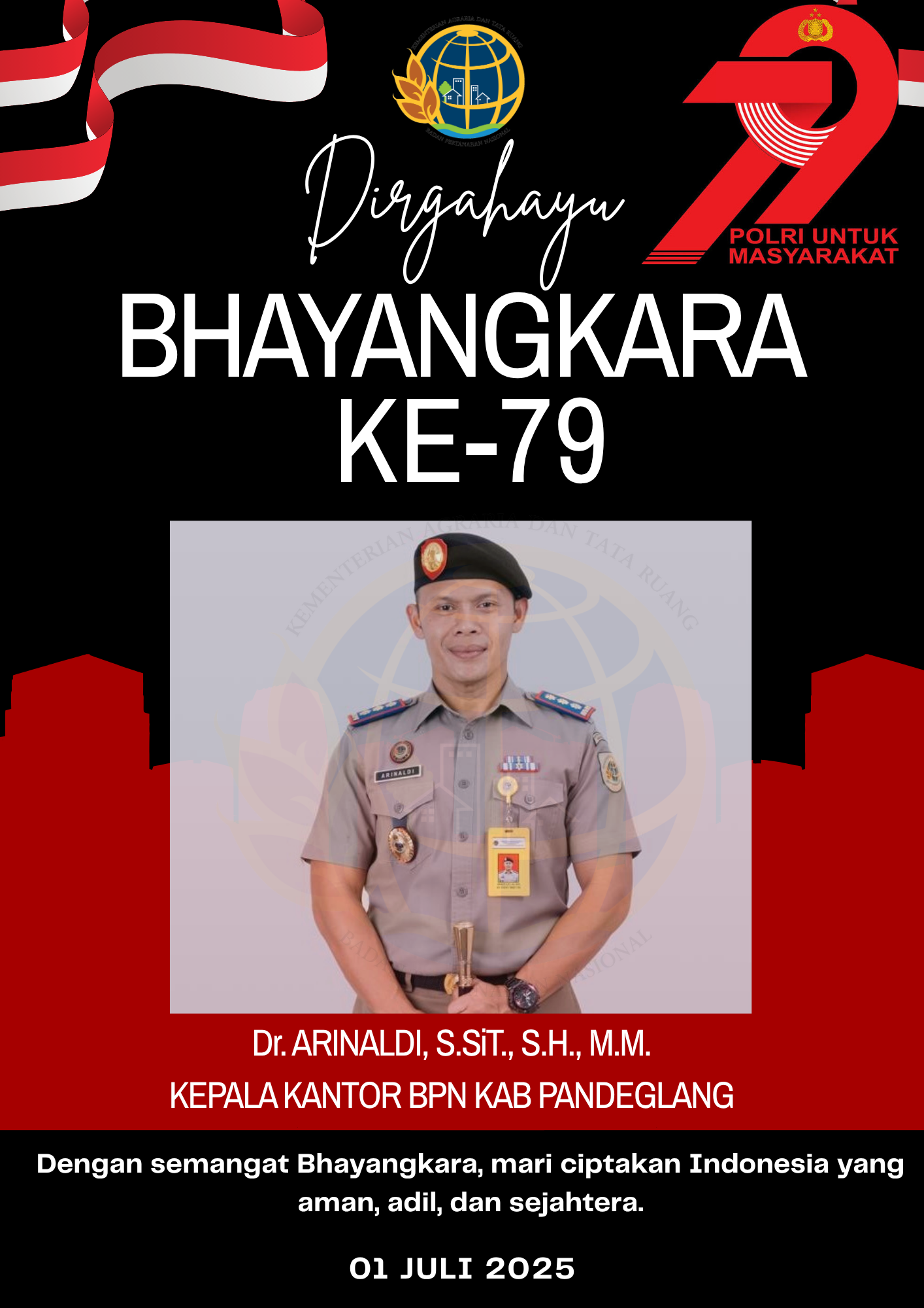 Merah dan Putih Ilustrasi Dirgahayu Bhayangkara Ke-79 Flyer