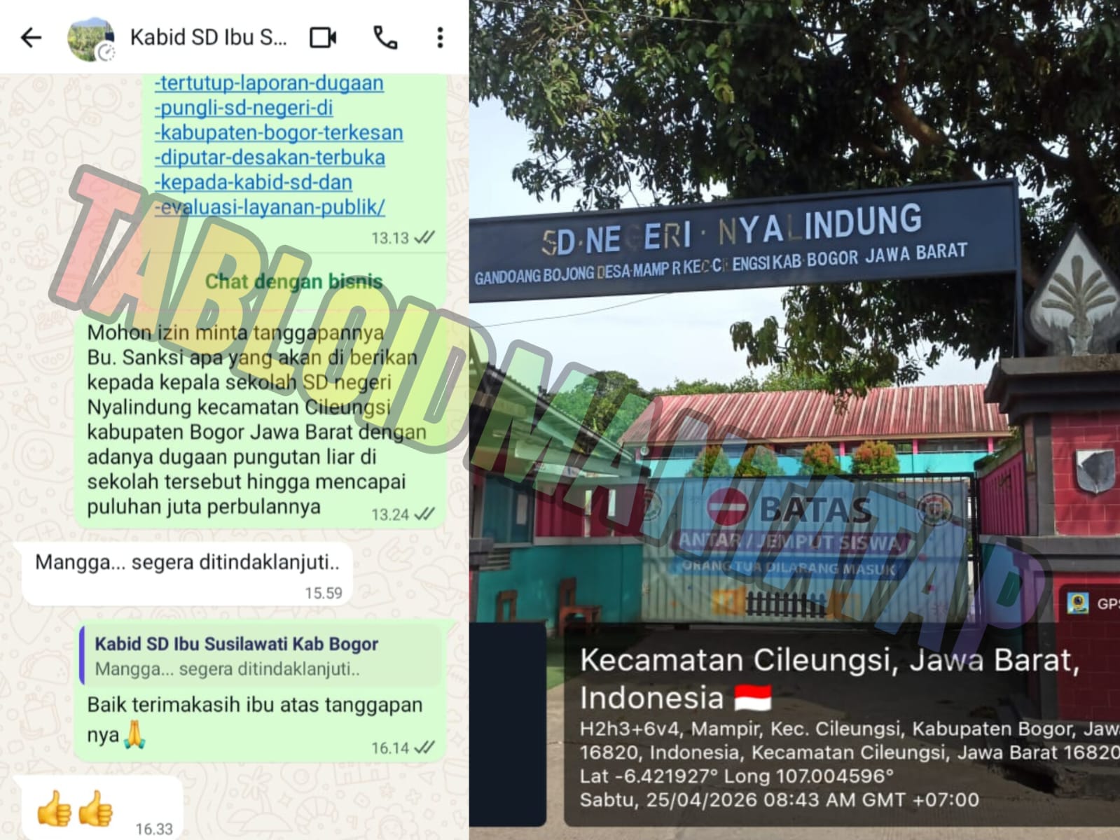 Kabid SD Kabupaten Bogor Akhirnya Buka Suara Soal Dugaan Pungli Di SD Negeri Nyalindung, Kecamatan Cileungsi Setelah Dua Kali Awak Media Datangi Dinas Pendidikan